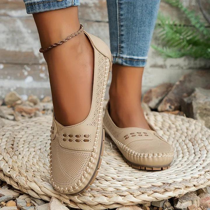 Slipper Damen Cutout | Flache Ballerinas Bequem | Sommerschuhe Ergonomisch Leicht