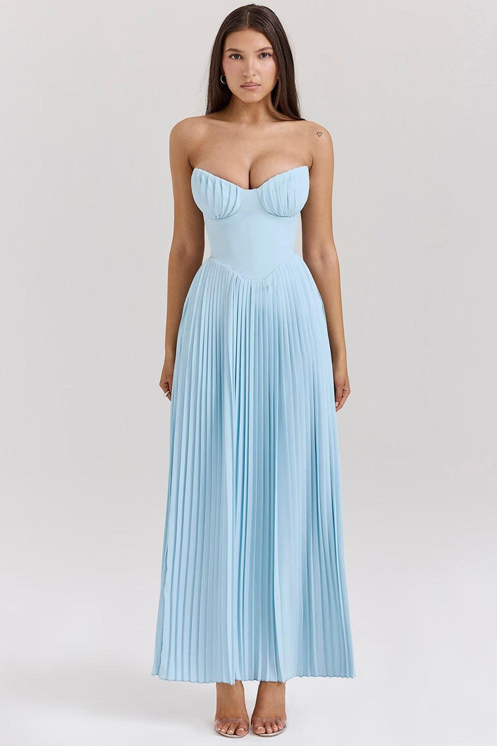 Korsettkleid Damen Midi | Cocktailkleid Damen Trägerlos Herzausschnitt | Hochzeitsgast Kleid Damen Plissiert
