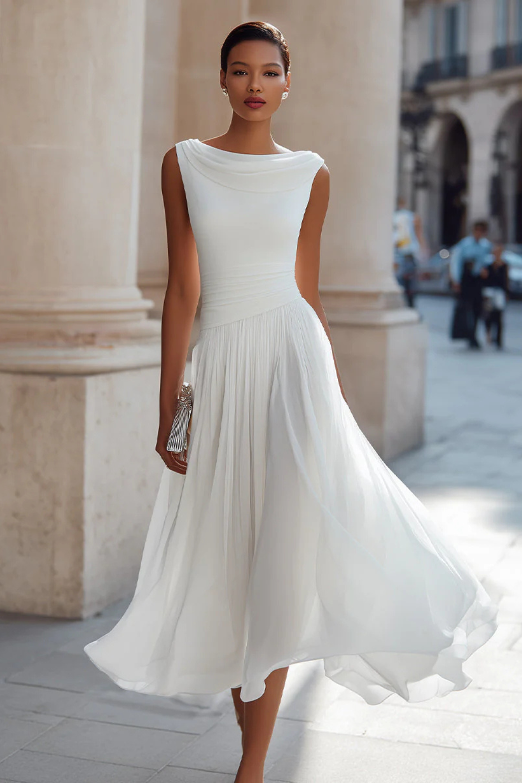 Festliche Kleider Damen Midi | Ärmellos Kleid Damen Plissee | Elegantes Midikleid Hochzeitsgast