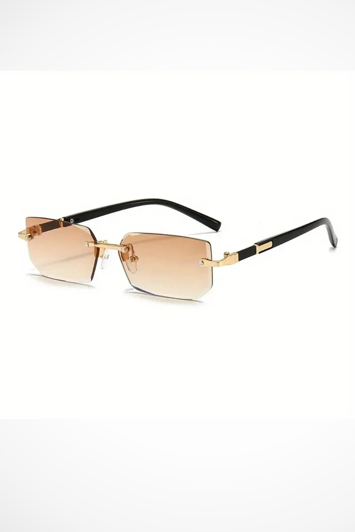 Rahmenlose Sonnenbrille Damen | Rechteckige Sonnenbrille Metall | UV Schutz Brille Damen Schlank