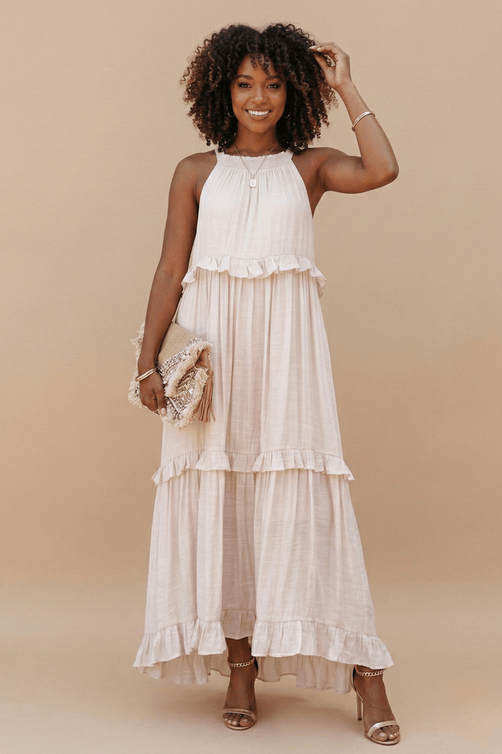 Sommerkleider Damen Maxi | Kleider Damen Rüschen Taschen | Hochzeitsgast Maxikleid Rückenfrei