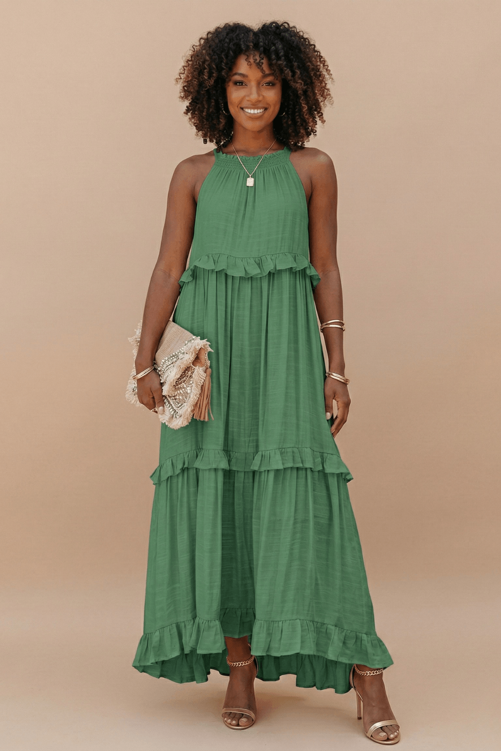 Sommerkleider Damen Maxi | Kleider Damen Rüschen Taschen | Hochzeitsgast Maxikleid Rückenfrei