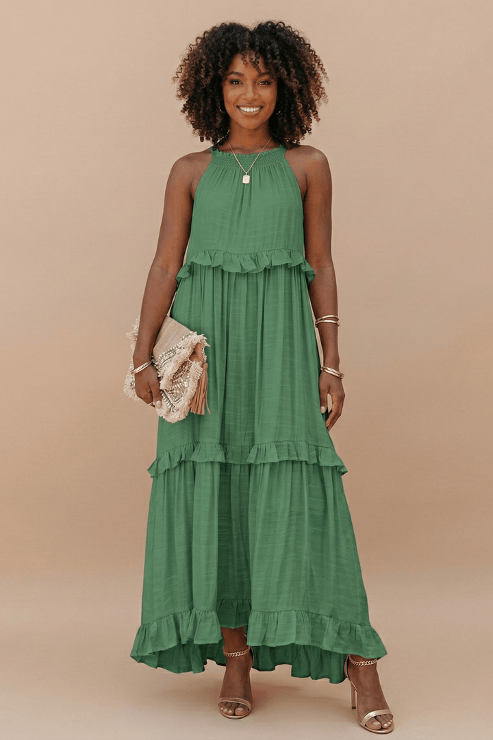Sommerkleider Damen Maxi | Kleider Damen Rüschen Taschen | Hochzeitsgast Maxikleid Rückenfrei