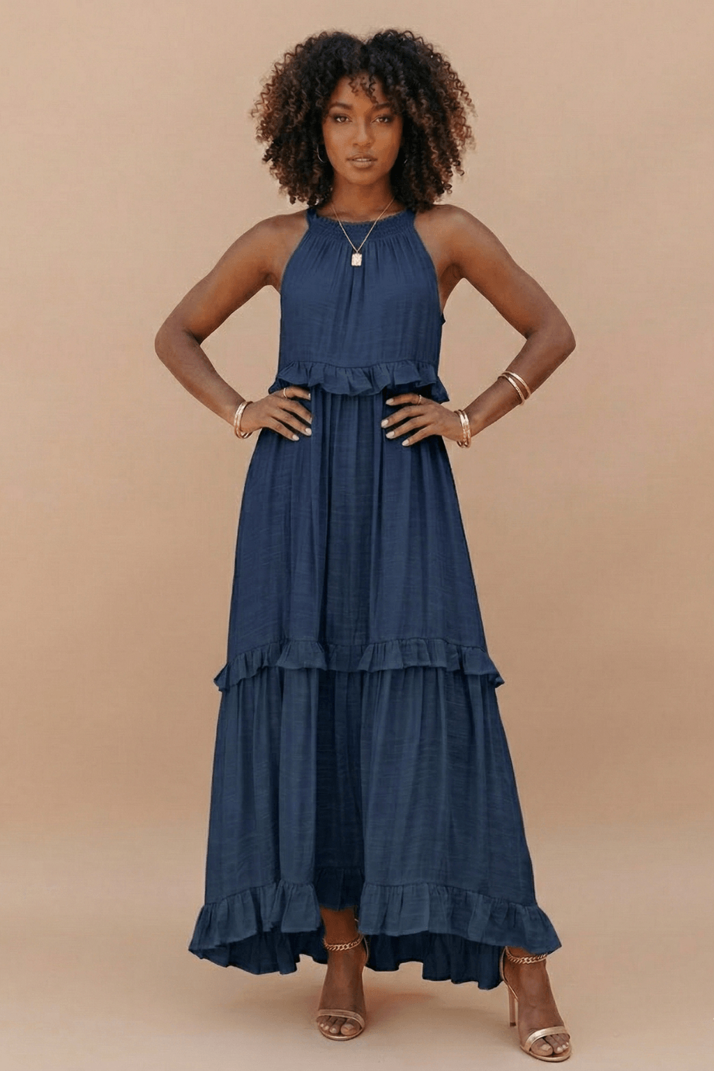 Sommerkleider Damen Maxi | Kleider Damen Rüschen Taschen | Hochzeitsgast Maxikleid Rückenfrei