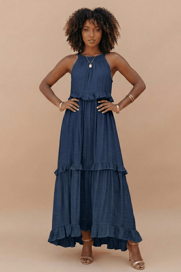 Sommerkleider Damen Maxi | Kleider Damen Rüschen Taschen | Hochzeitsgast Maxikleid Rückenfrei