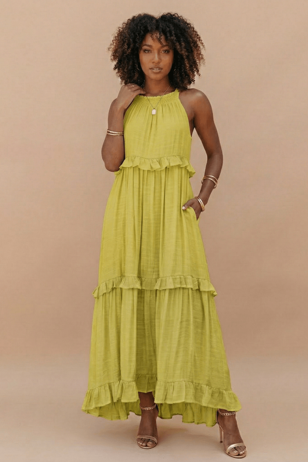 Sommerkleider Damen Maxi | Kleider Damen Rüschen Taschen | Hochzeitsgast Maxikleid Rückenfrei