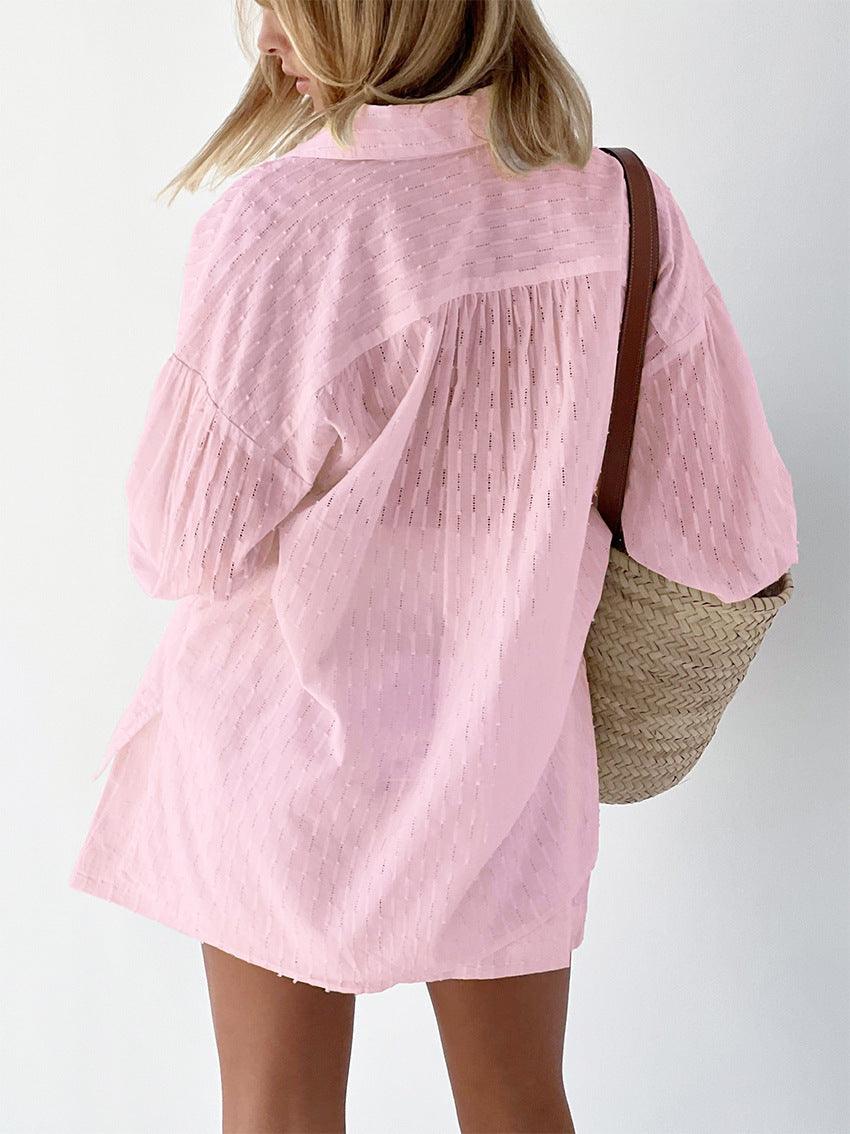 Sommerset Damen Zweiteiler | Strandtunika Damen Langarm Shorts | Loungewear Damen Lochstoff Sommer