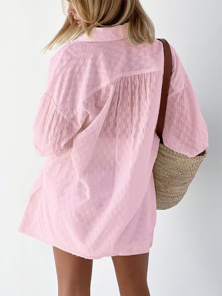 Sommerset Damen Zweiteiler | Strandtunika Damen Langarm Shorts | Loungewear Damen Lochstoff Sommer
