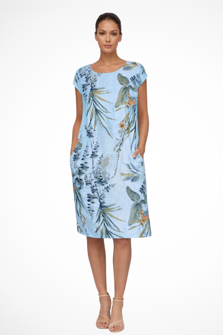 Sommerkleid Damen Botanisch | Freizeitkleid Ärmelos Seitentaschen | Locker Kleid Damen Leicht