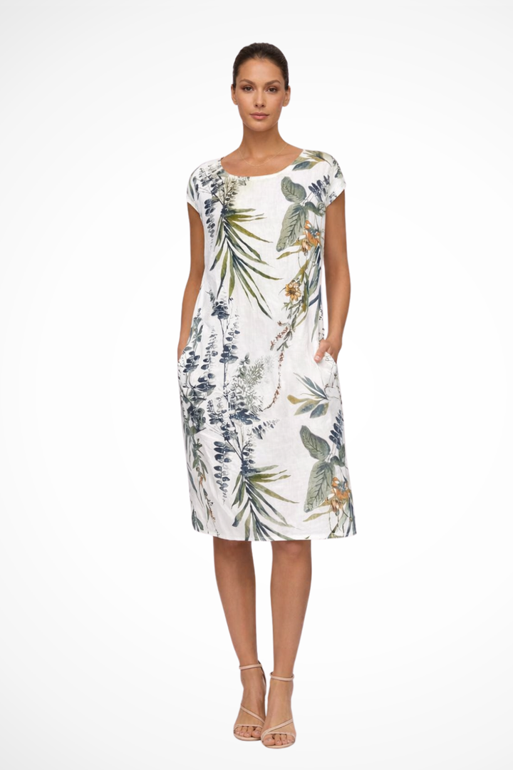 Sommerkleid Damen Botanisch | Freizeitkleid Ärmelos Seitentaschen | Locker Kleid Damen Leicht