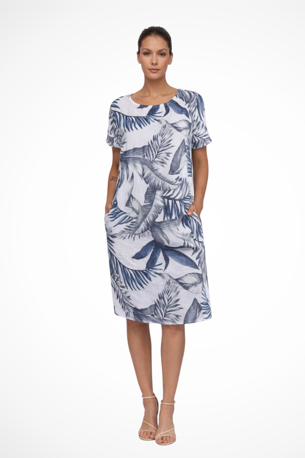 Sommerkleid Damen Botanisch | Freizeitkleid Ärmelos Seitentaschen | Locker Kleid Damen Leicht