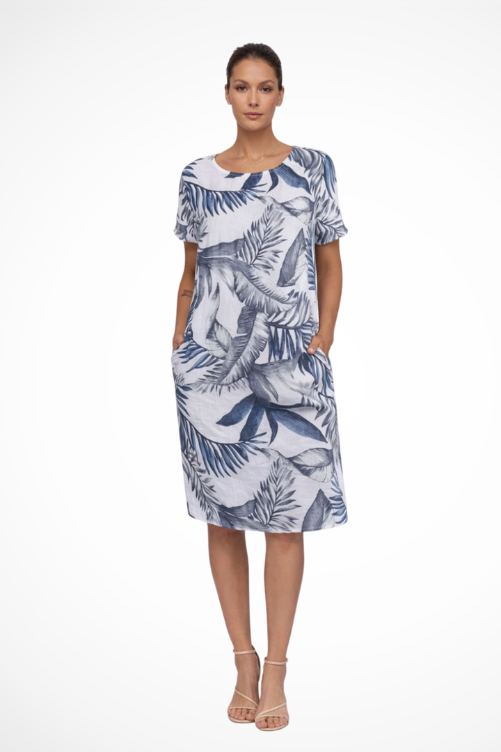 Sommerkleid Damen Botanisch | Freizeitkleid Ärmelos Seitentaschen | Locker Kleid Damen Leicht