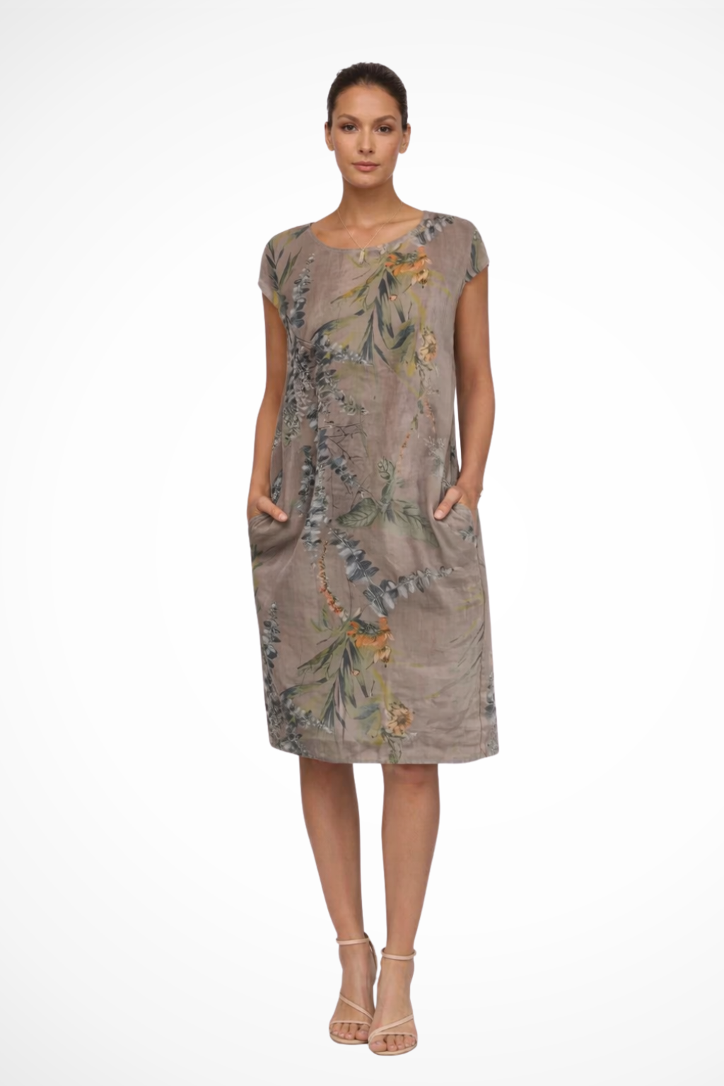 Sommerkleid Damen Botanisch | Freizeitkleid Ärmelos Seitentaschen | Locker Kleid Damen Leicht