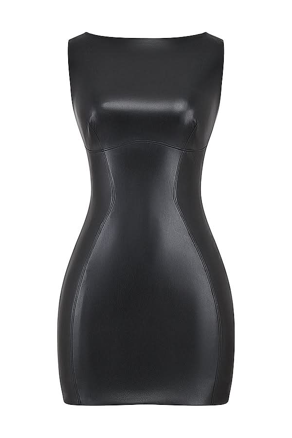 Minikleid Damen Leder Bodycon | Kunstleder Kleid Damen Ärmellos | Cocktailkleid Mini Schwarz Eng