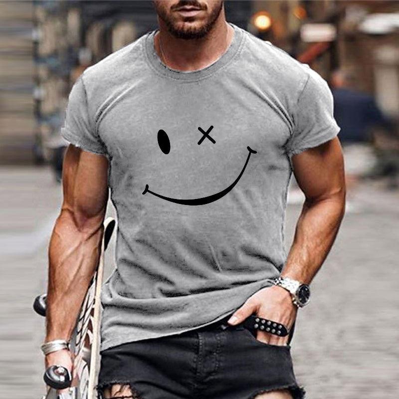 T-Shirt Herren Grafik Print Lässig | Baumwoll T-Shirt Herren Smiley | Herren Kurzarm Shirt Übergrösse
