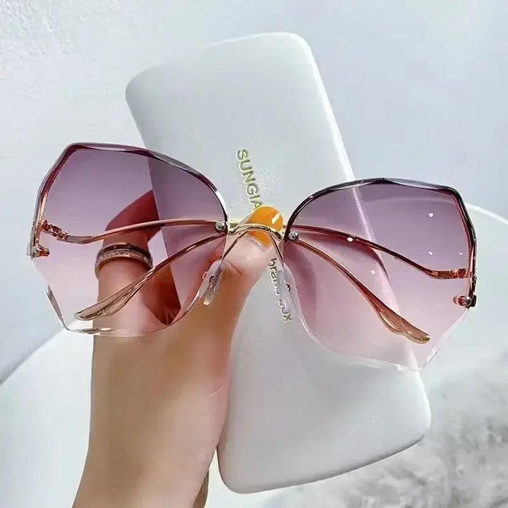 Sonnenbrille Damen Randlos Schmetterling | Verlauf Gold UV400 | Übergross Elegant Sommer