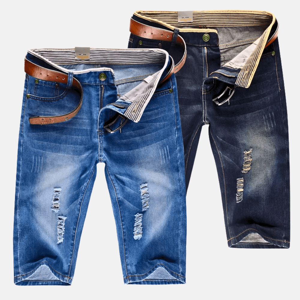Herren Jeansshorts Zerrissen | Destroyed Denim Knielang | Jeans Shorts Casual Sommer