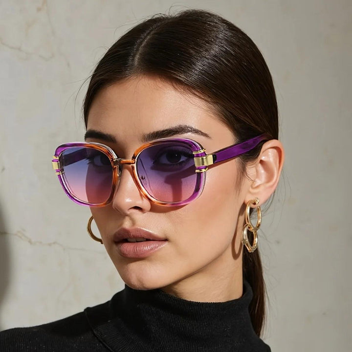 Sonnenbrille Damen Eckig Verlauf | Übergross Acetat Gold Akzente | UV400 Schutz Sommer