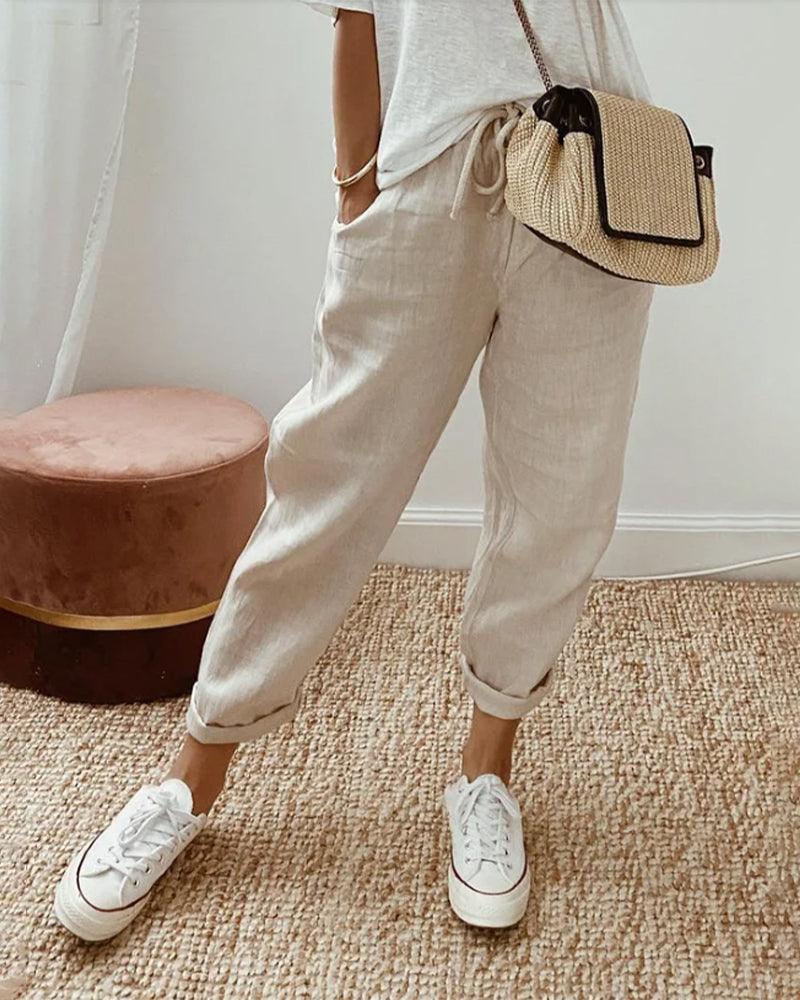 Sommerhosen Damen Kordelzug | Freizeithose Damen Leicht | Damen Hose Locker Lässig