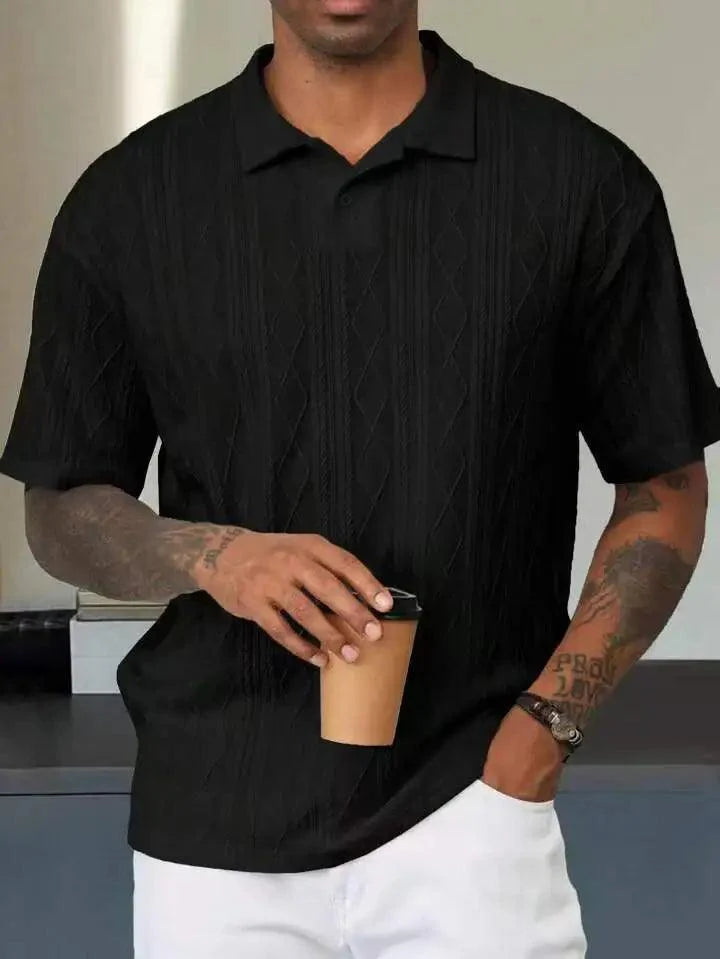 Strickshirt Herren Kurzarm | Männer Shirt Kontrastkragen | Feinstrick Freizeitshirt