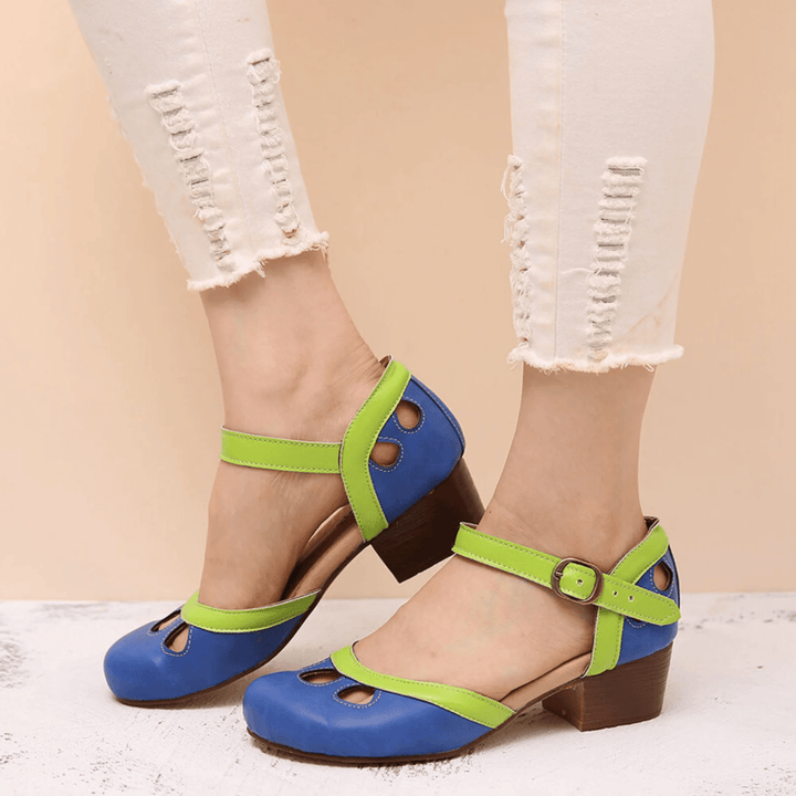 Mary Jane Schuhe Damen Blau | Pumps Damen Blockabsatz Grün | Sommerschuhe Damen Bequem Ergonomisch