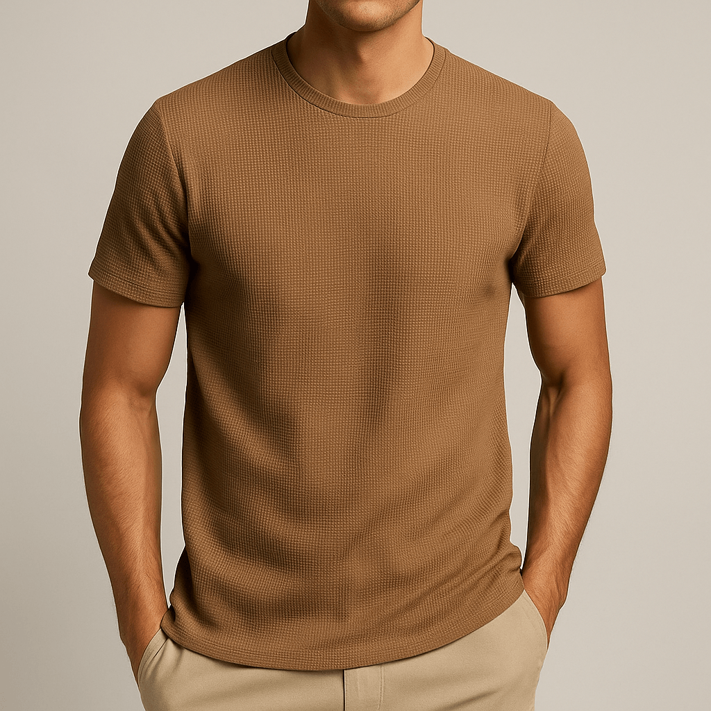 Herren T-Shirt Waffel | Rundhals Kurzarm Baumwolle | Basic Shirt Casual Sommer