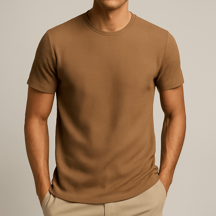 Herren T-Shirt Waffel | Rundhals Kurzarm Baumwolle | Basic Shirt Casual Sommer