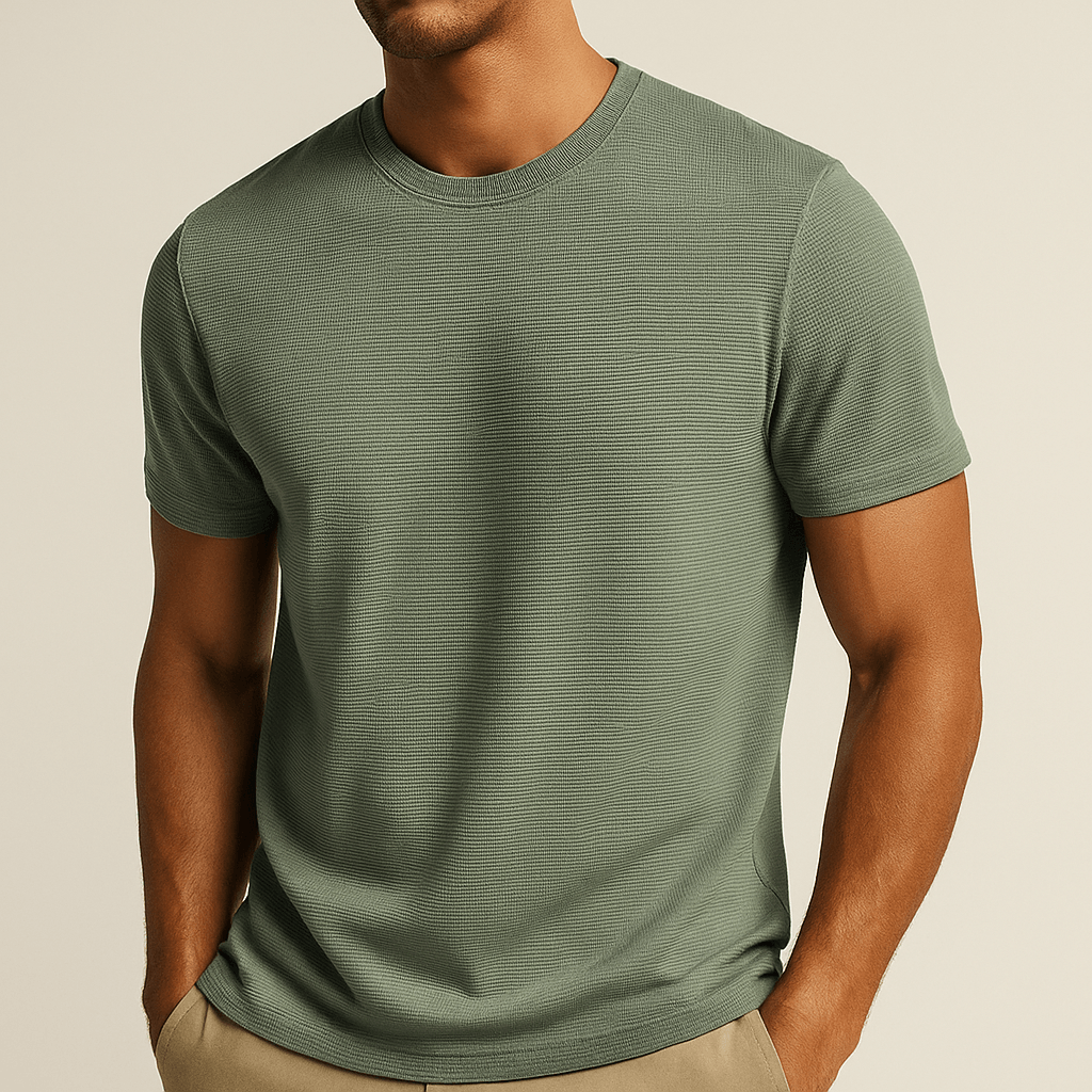 Herren T-Shirt Waffel | Rundhals Kurzarm Baumwolle | Basic Shirt Casual Sommer
