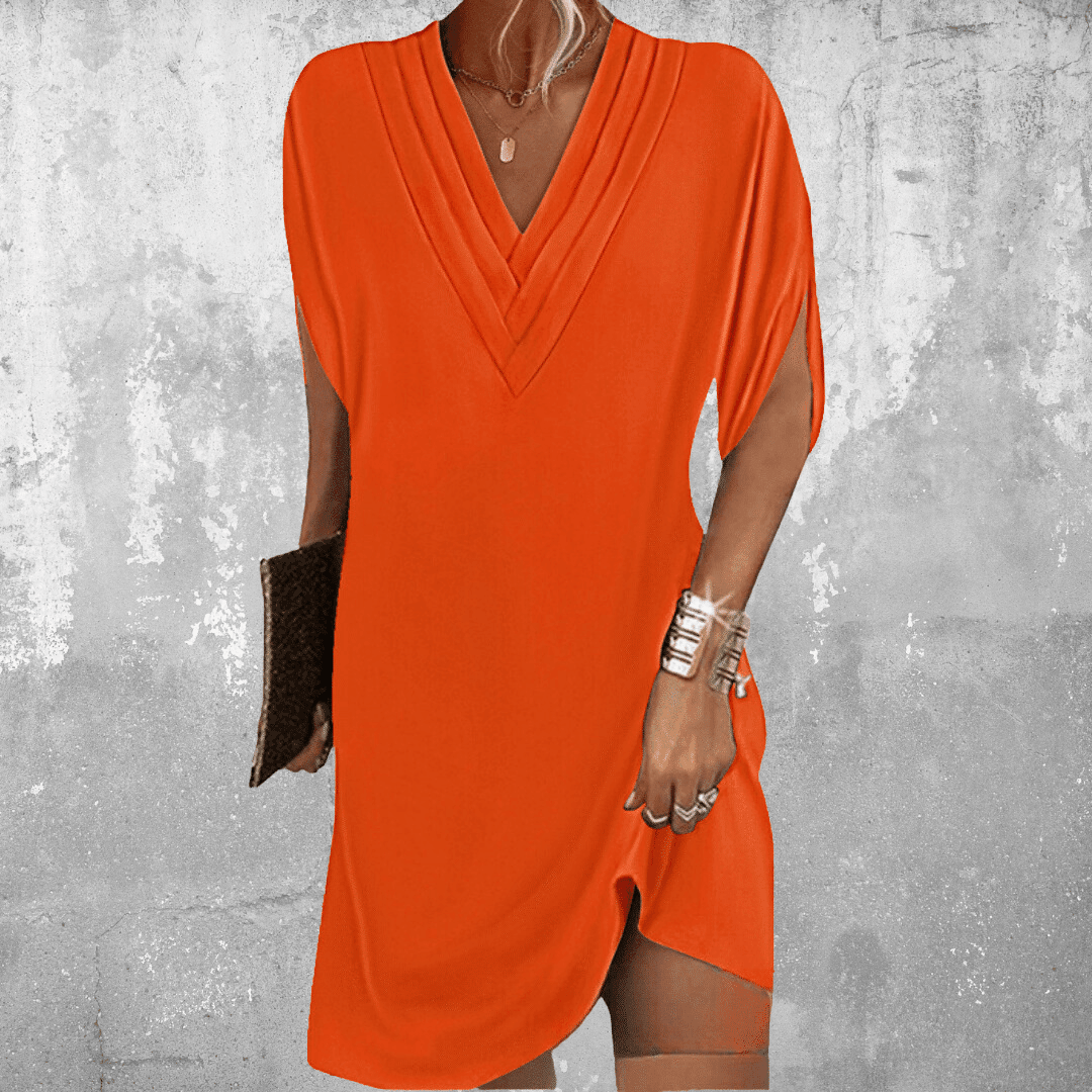 Sommerkleid Damen V-Ausschnitt | Locker Elegant Drapiert | Abendkleid Bequem Bauchweg