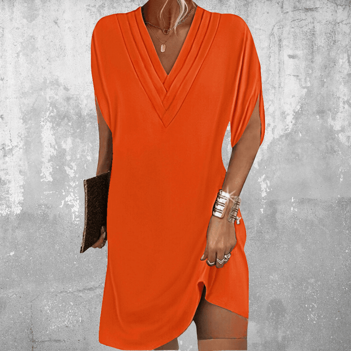 Sommerkleid Damen V-Ausschnitt | Locker Elegant Drapiert | Abendkleid Bequem Bauchweg