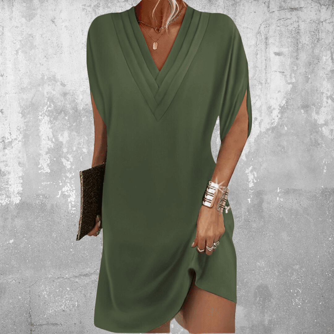 Sommerkleid Damen V-Ausschnitt | Locker Elegant Drapiert | Abendkleid Bequem Bauchweg