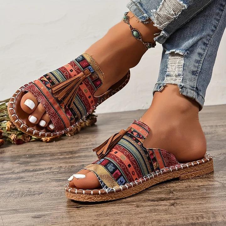 Sandalen Damen Leoparden-Print | Riemchen Sandalen Damen Flach | Strandsandalen Damen Sommer Bunt