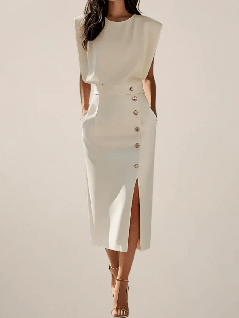 Bleistiftkleid Damen Midi Knöpfe | Ärmellos Kleid Damen Strukturiert | Kleider Damen Elegant Business