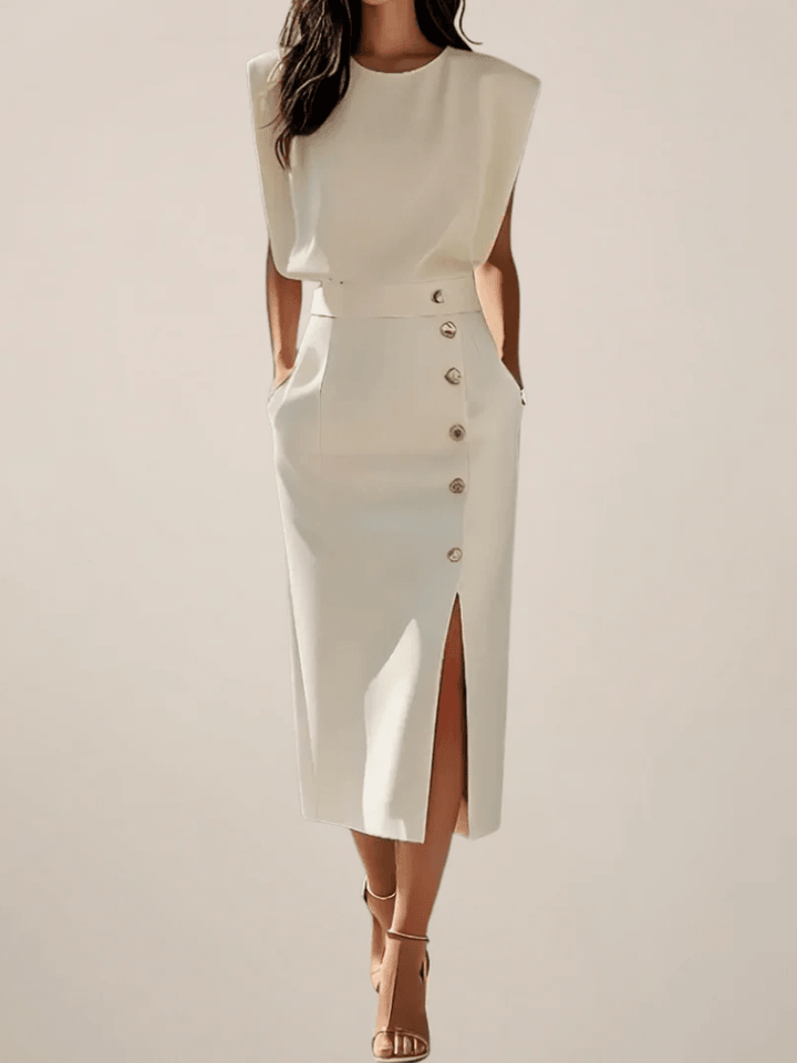 Bleistiftkleid Damen Midi Knöpfe | Ärmellos Kleid Damen Strukturiert | Kleider Damen Elegant Business