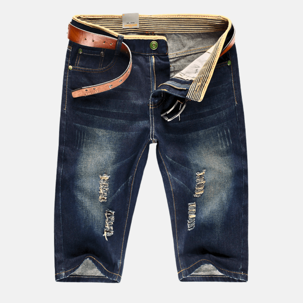 Herren Jeansshorts Zerrissen | Destroyed Denim Knielang | Jeans Shorts Casual Sommer