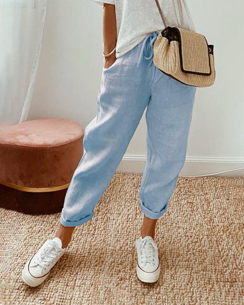 Sommerhosen Damen Kordelzug | Freizeithose Damen Leicht | Damen Hose Locker Lässig