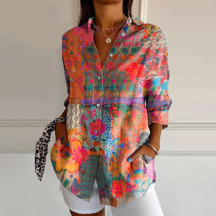 Bluse Damen Blumendruck | Sommerbluse Knopfleiste | Lässige Blusenbluse mit Kragen