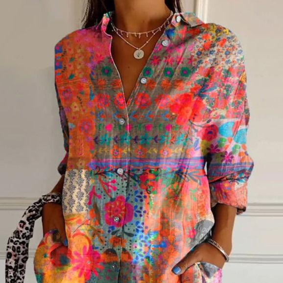 Bluse Damen Blumendruck | Sommerbluse Knopfleiste | Lässige Blusenbluse mit Kragen