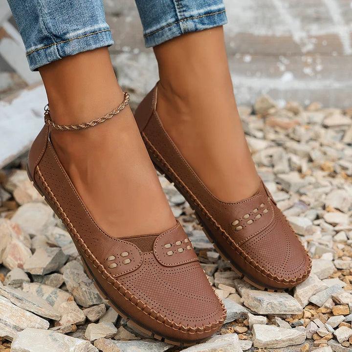 Slipper Damen Cutout | Flache Ballerinas Bequem | Sommerschuhe Ergonomisch Leicht