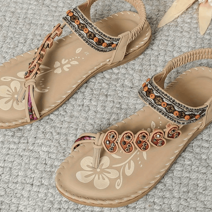 Sandalen Damen Sommer Boho Strand | Flache Damensandalen Riemen Leicht | Strandschuhe Damen Schlupf Bequem