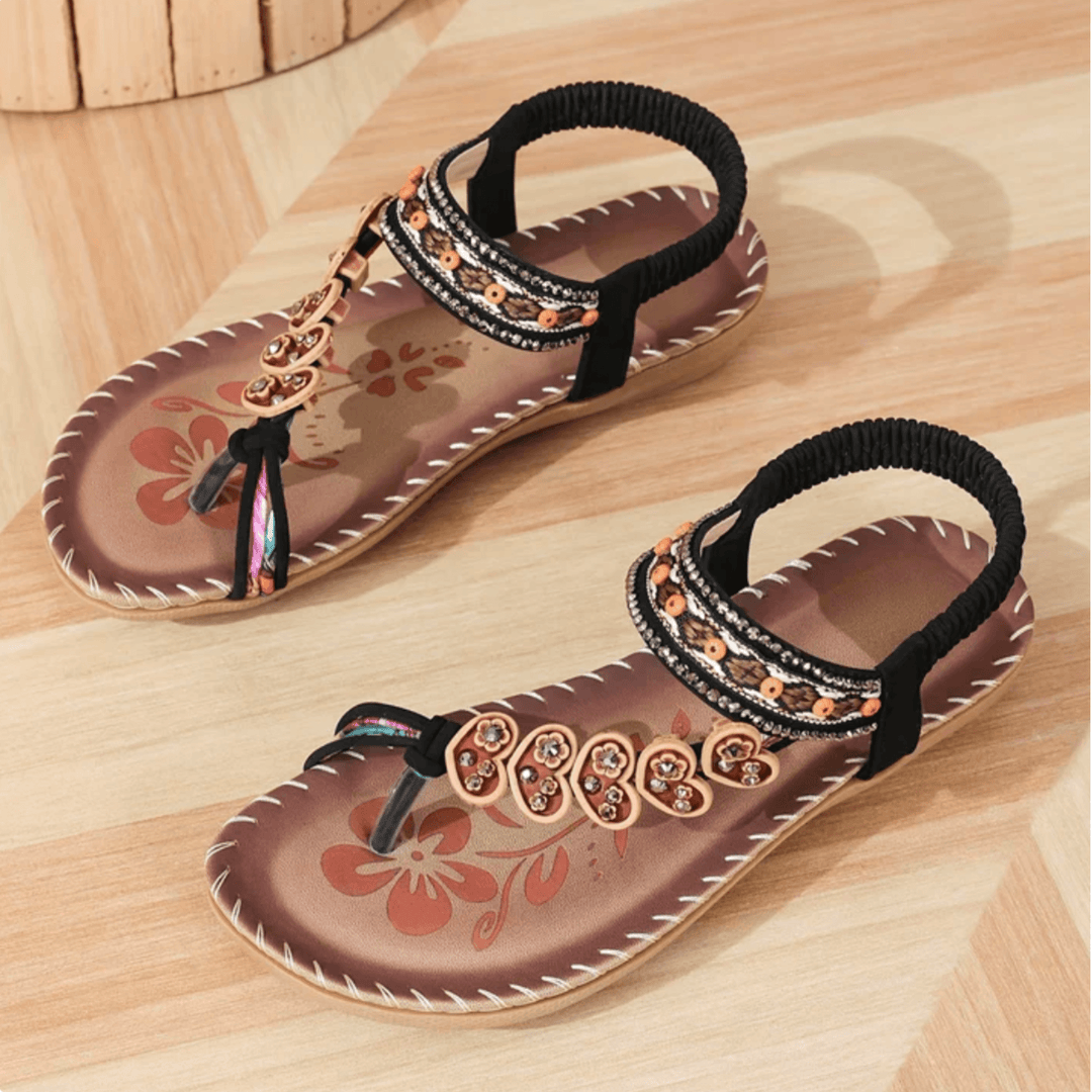 Sandalen Damen Sommer Boho Strand | Flache Damensandalen Riemen Leicht | Strandschuhe Damen Schlupf Bequem