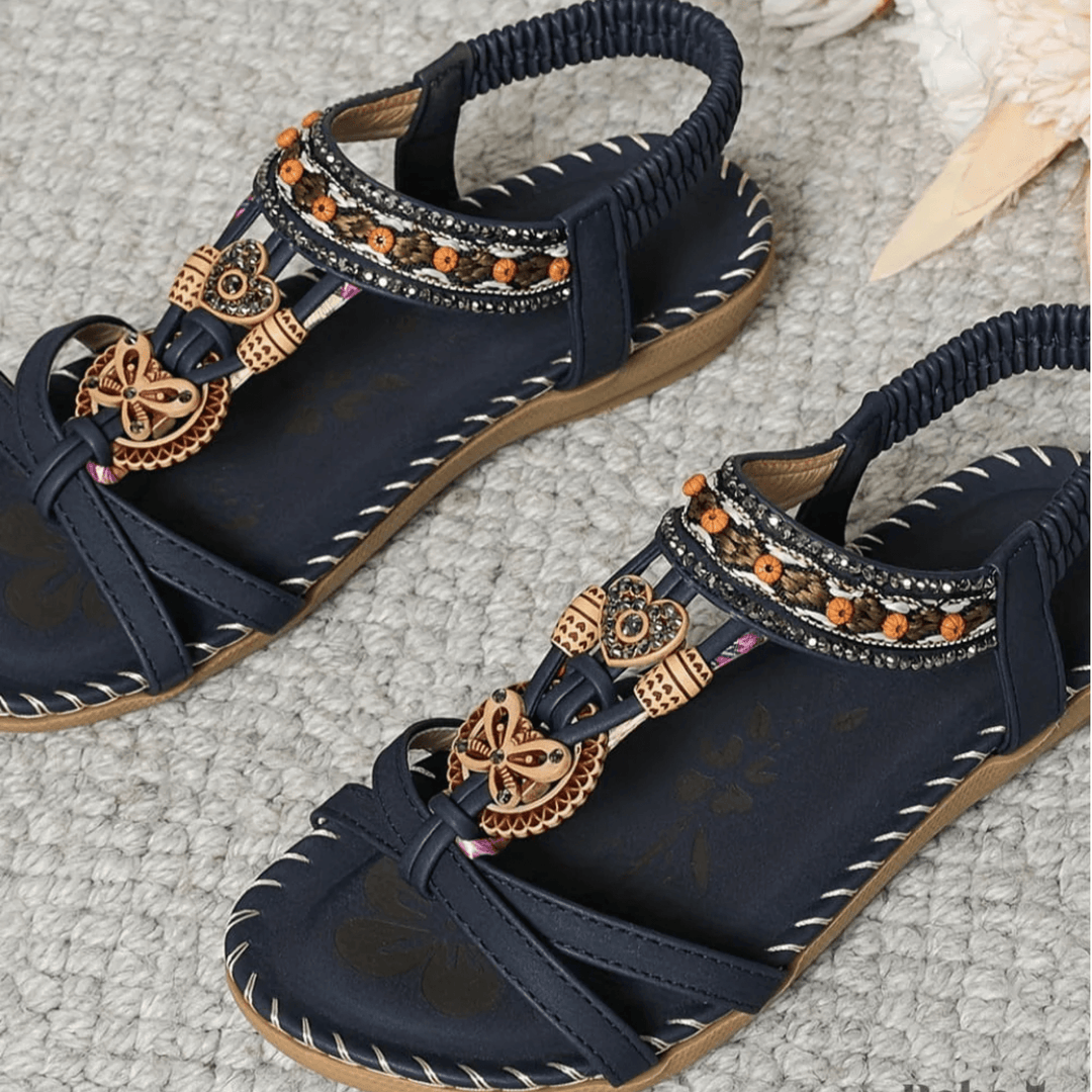 Sandalen Damen Sommer Boho Strand | Flache Damensandalen Riemen Leicht | Strandschuhe Damen Schlupf Bequem