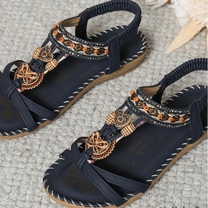 Sandalen Damen Sommer Boho Strand | Flache Damensandalen Riemen Leicht | Strandschuhe Damen Schlupf Bequem