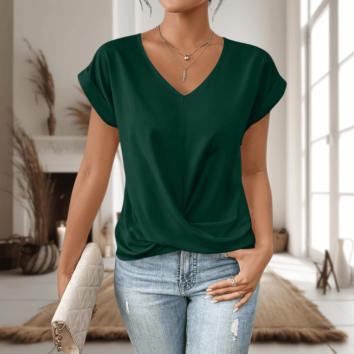 T-Shirt Damen Sommer | Wickeltop V-Ausschnitt | Casual Basic Shirt Kurzarm