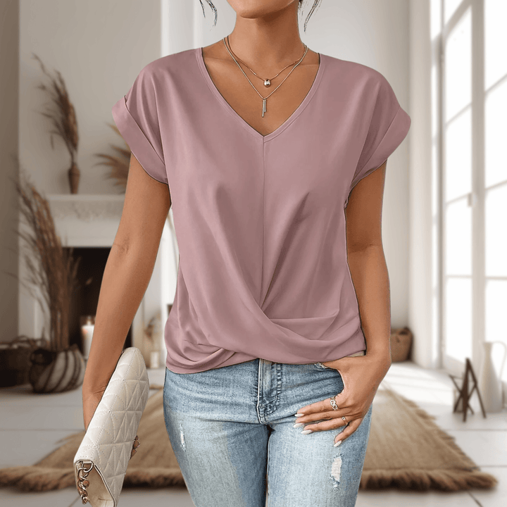 T-Shirt Damen Sommer | Wickeltop V-Ausschnitt | Casual Basic Shirt Kurzarm