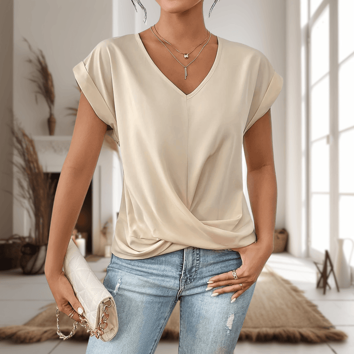 T-Shirt Damen Sommer | Wickeltop V-Ausschnitt | Casual Basic Shirt Kurzarm