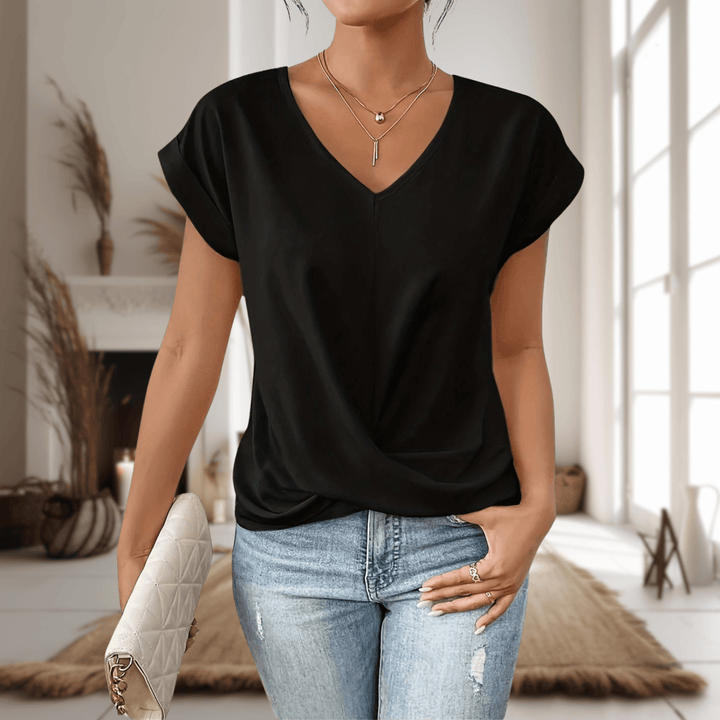 T-Shirt Damen Sommer | Wickeltop V-Ausschnitt | Casual Basic Shirt Kurzarm