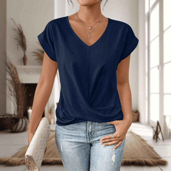 T-Shirt Damen Sommer | Wickeltop V-Ausschnitt | Casual Basic Shirt Kurzarm