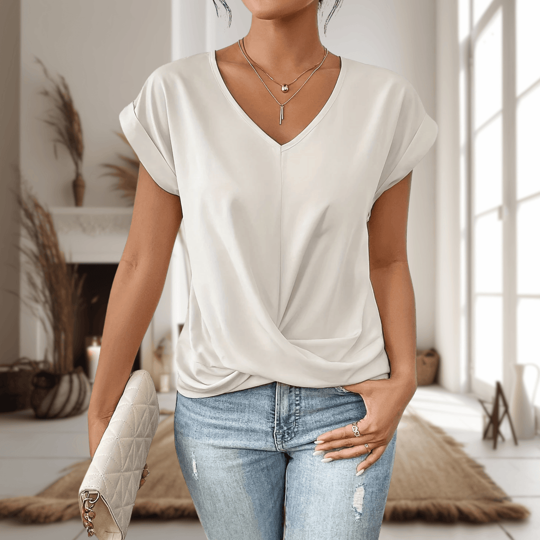 T-Shirt Damen Sommer | Wickeltop V-Ausschnitt | Casual Basic Shirt Kurzarm