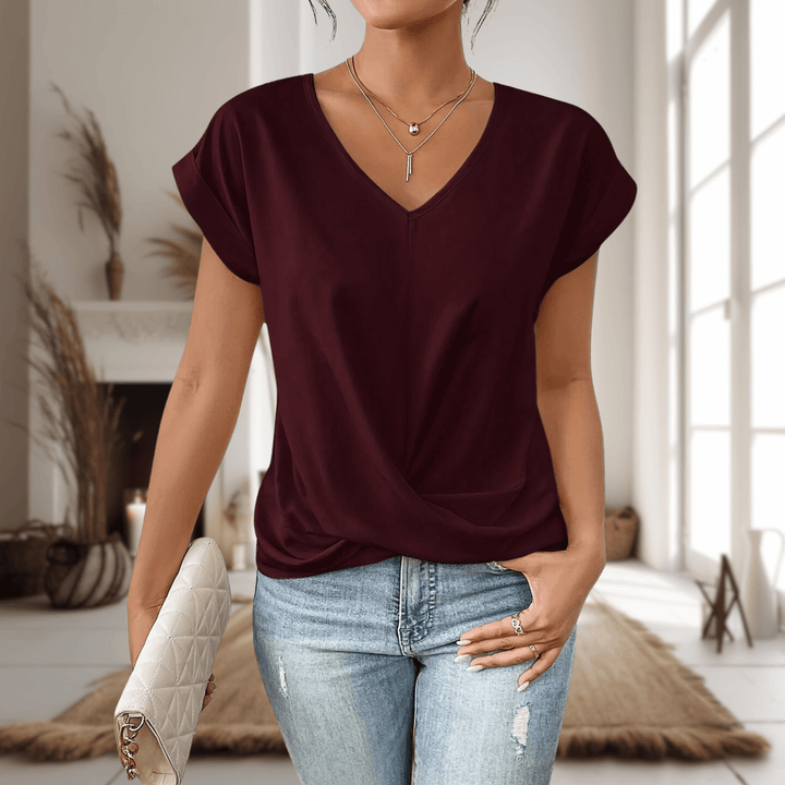 T-Shirt Damen Sommer | Wickeltop V-Ausschnitt | Casual Basic Shirt Kurzarm